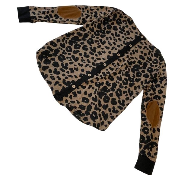 Leopard Large Petite Long Sleeve Top Faux Suede Elbow Pink Clover Shirt - Picture 7 of 8